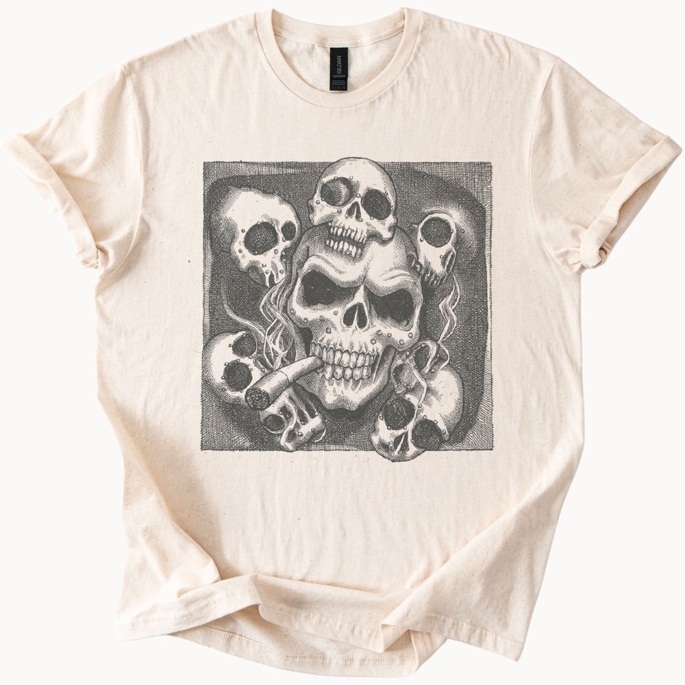 Skull Stack Graphic Tee Dark Gothic Occult Design